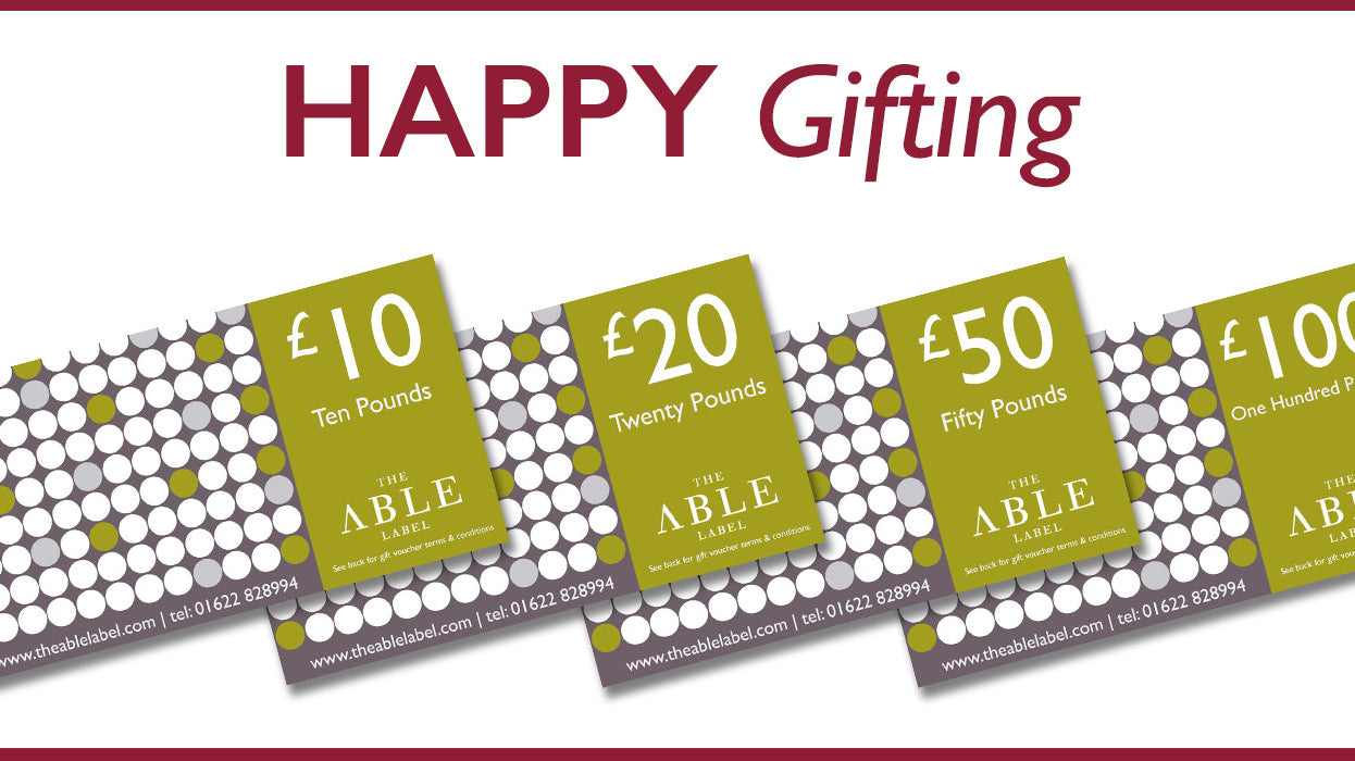 The able label gift vouchers, £10, £20, £50, £100