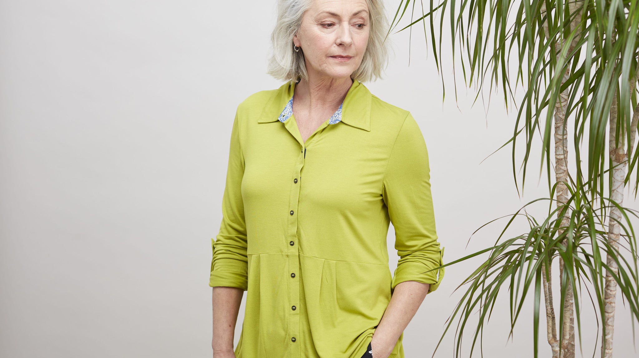 Imogen velcro fastening shirt in golden lime colour
