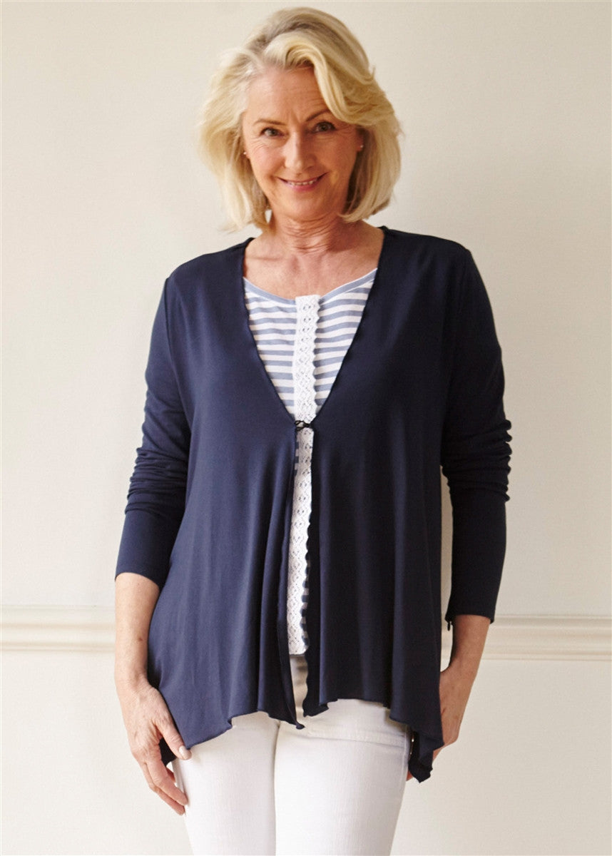 Molly Jersey Waterfall Cardi - Shibori Navy