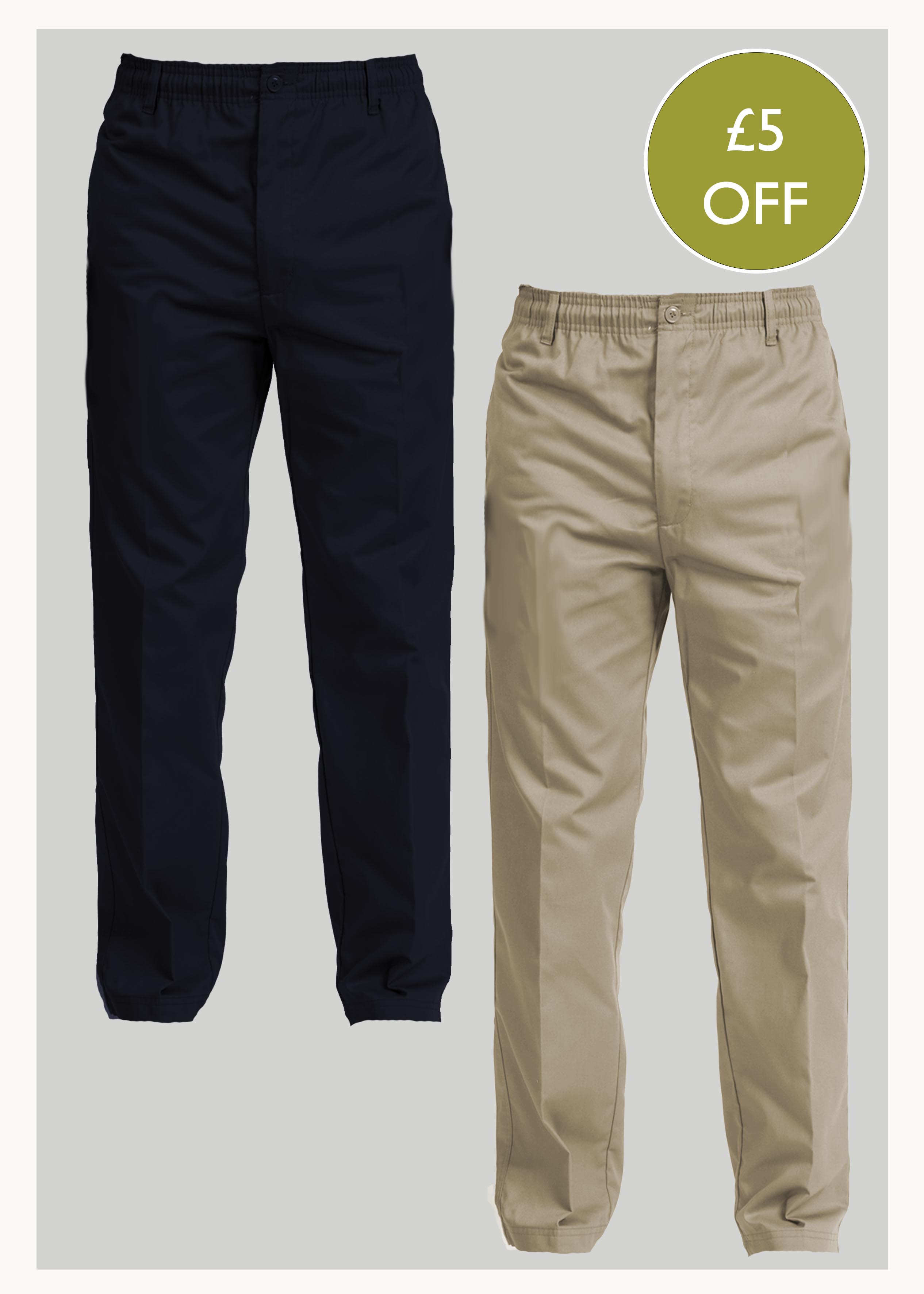 2 Pack Men's Elastic Waist Pull-On Trousers - Navy/Sand - The Able Label