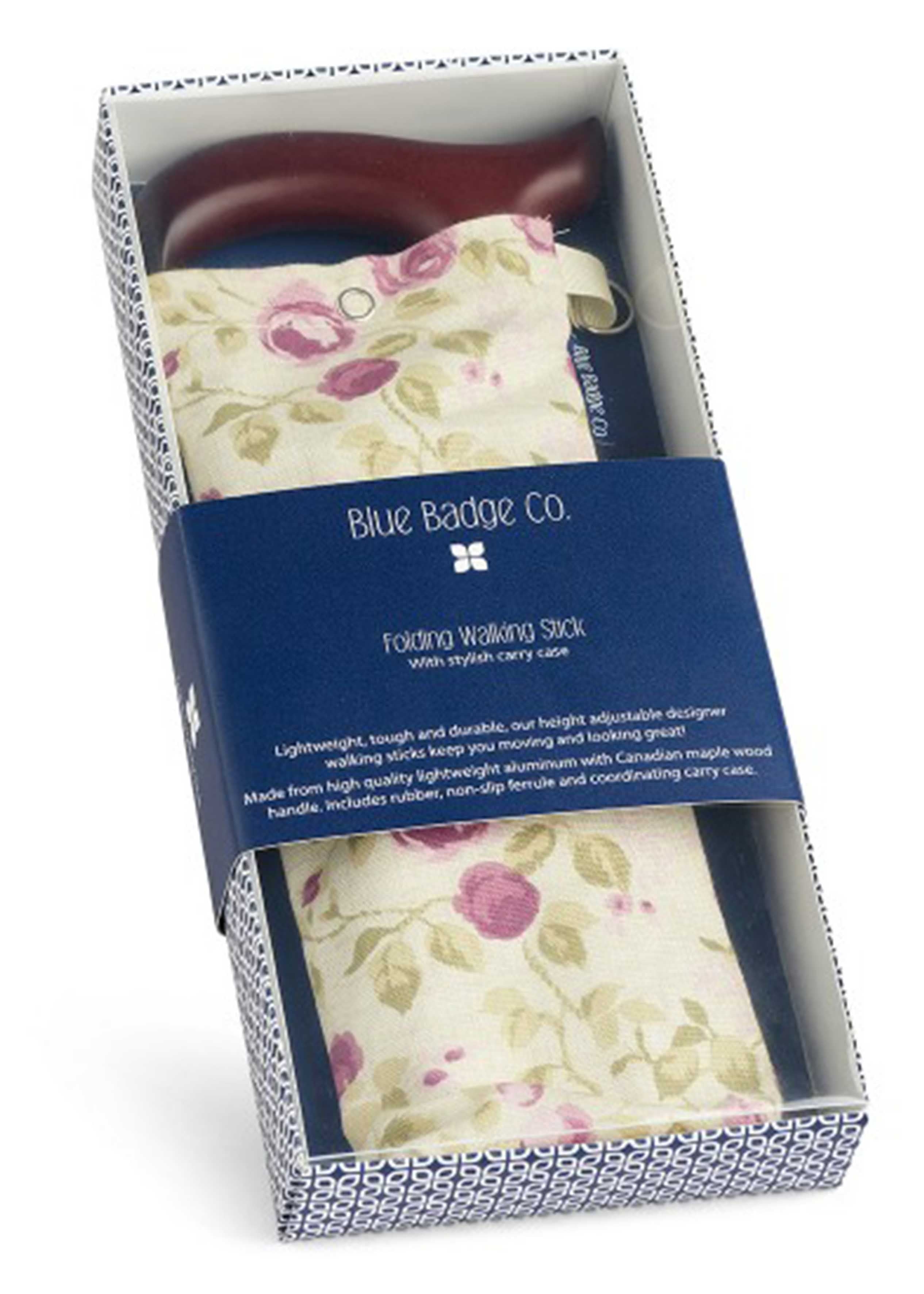 Adjustable Folding Mulberry coloured Walking Stick Gift Set Packaging - The Able Label