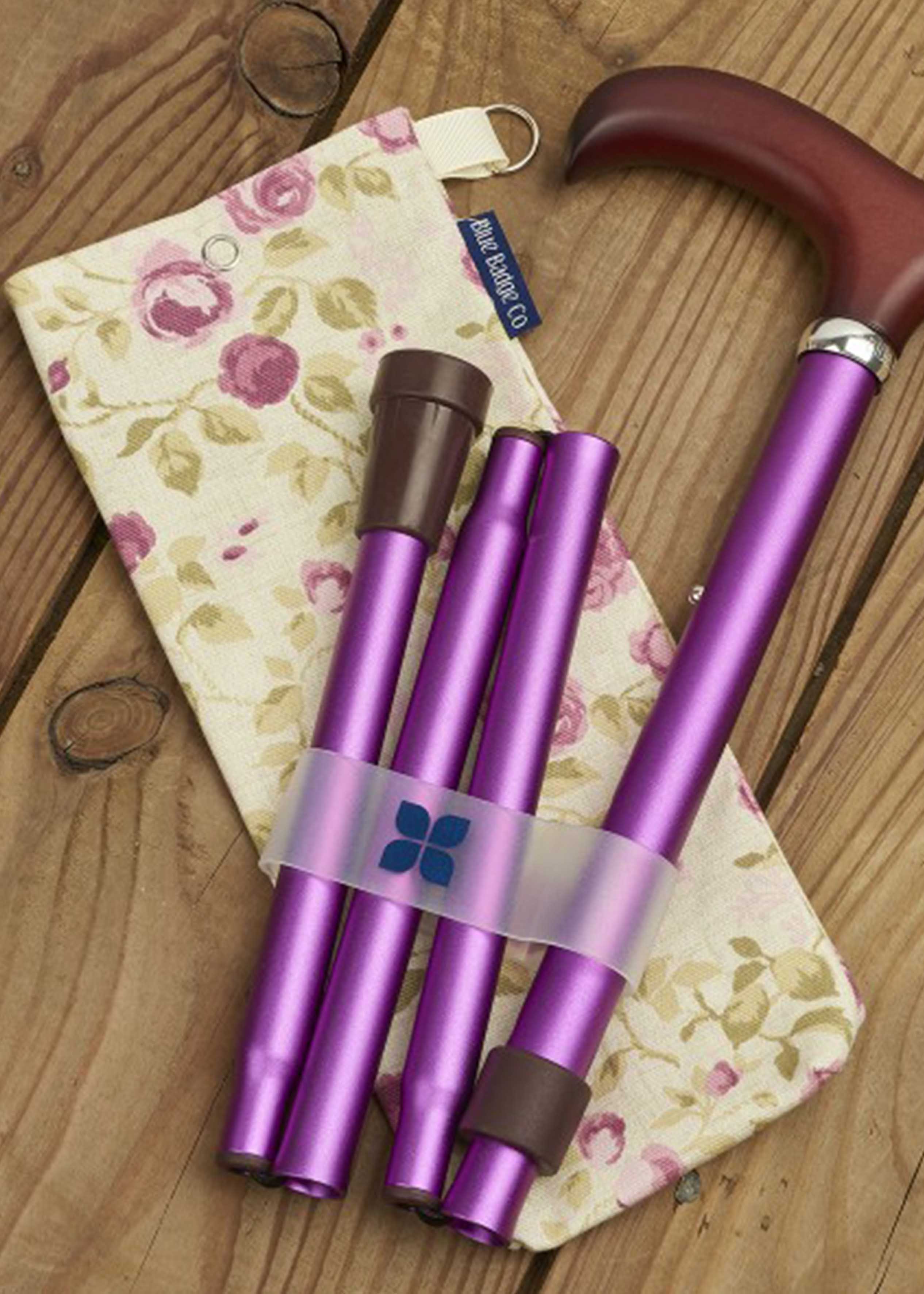 Adjustable Folding Mulberry coloured Walking Stick Gift Set - The Able Label