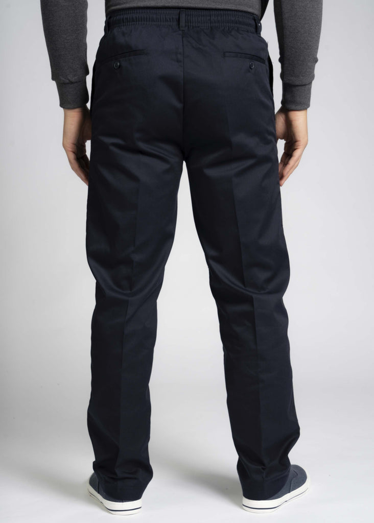 Aubrey Navy Pull On Straight Fit Elastic Waist Trouser - Back view - The Able Label