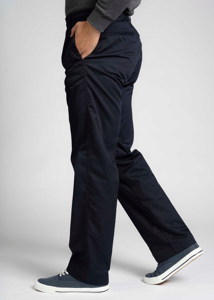 Aubrey Straight Fit Elastic Waist Pull-On Navy Trousers - Side view - The Able Label