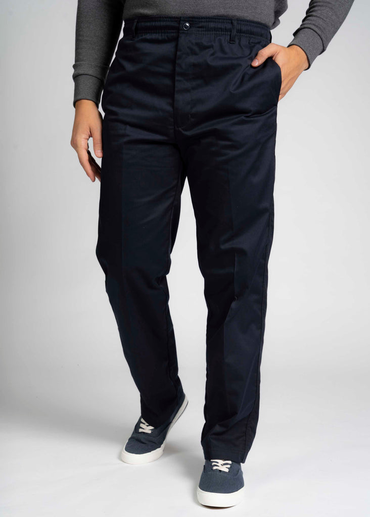 Aubrey Straight Fit Elastic Waist Pull-On Navy Trousers - Front view - The Able Label