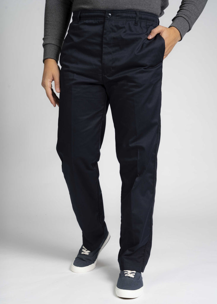 Aubrey Navy Pull On Straight Fit Elastic Waist Trouser - Front view - The Able Label