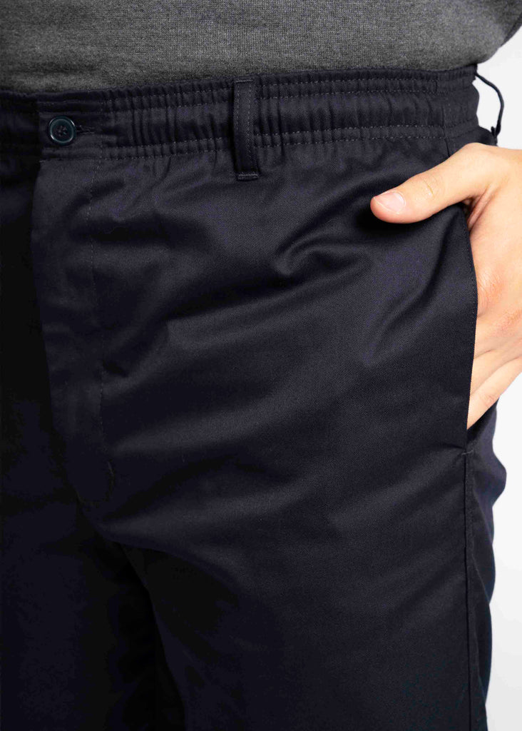 Aubrey Navy Pull On Straight Fit Trouser Fastening close - The Able Label