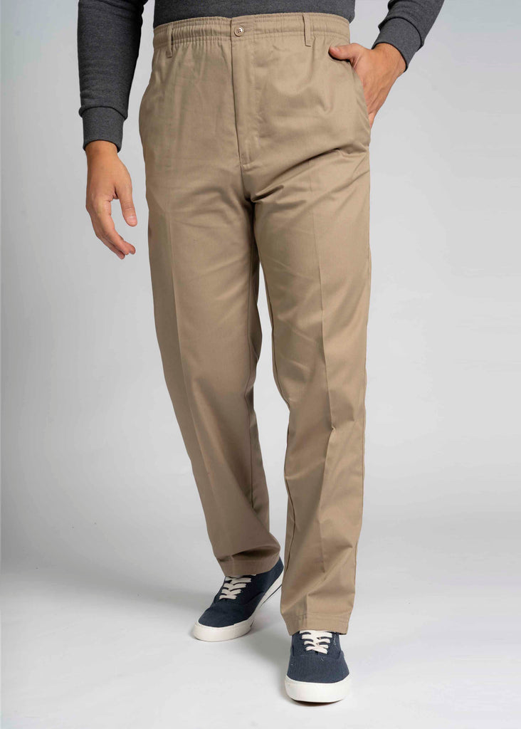 Aubrey Sand Pull On Straight Fit Elastic Waist Trouser - Front view - The Able Label