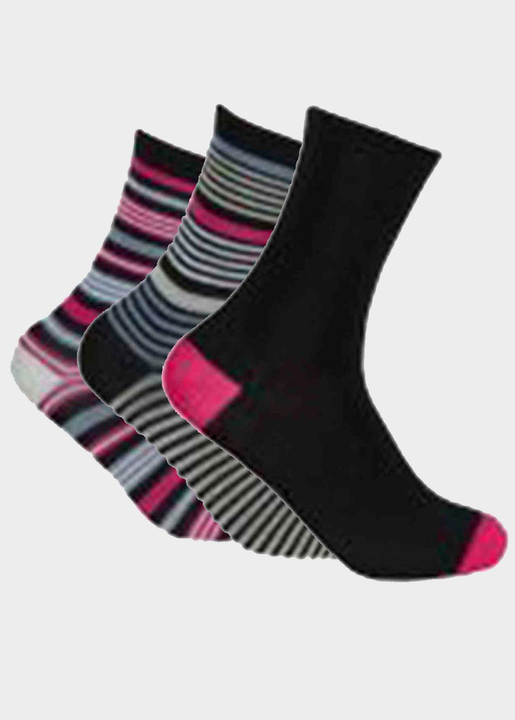 Bamboo Ladies Gentle Grip Black Patterened Socks 3 Pair Pack - The Able Label