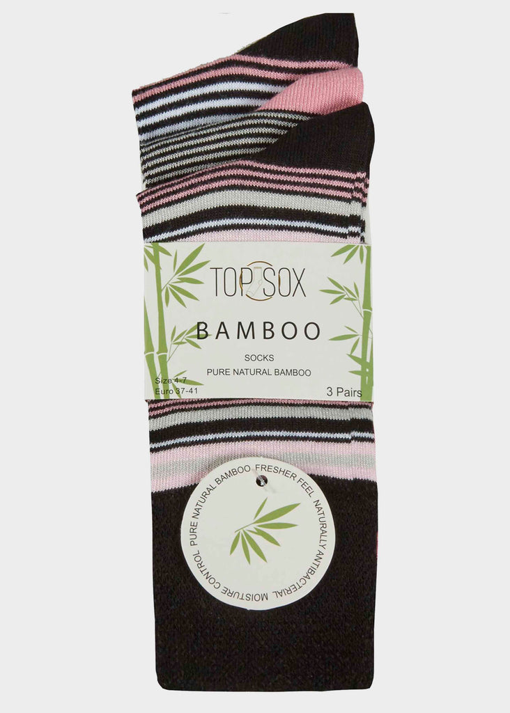 Bamboo Ladies Gentle Grip Black Patterened Socks 3 Pair Pack Packaging - The Able Label