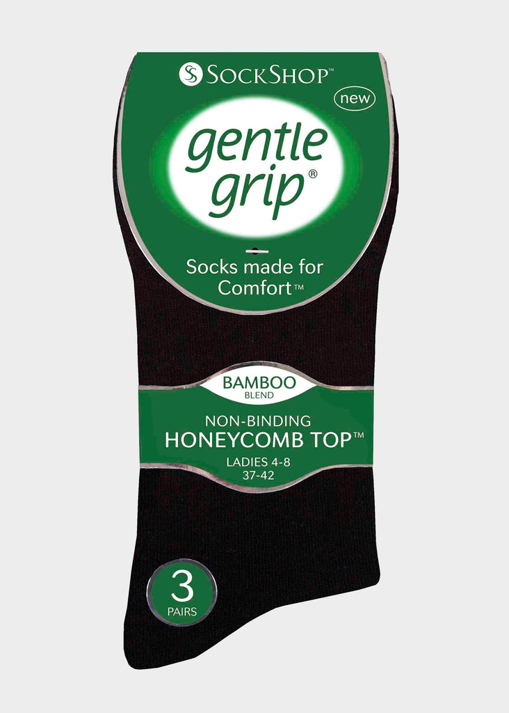 Bamboo Ladies Gentle Grip Black Socks 3 Pair Pack Packaging - The Able Label
