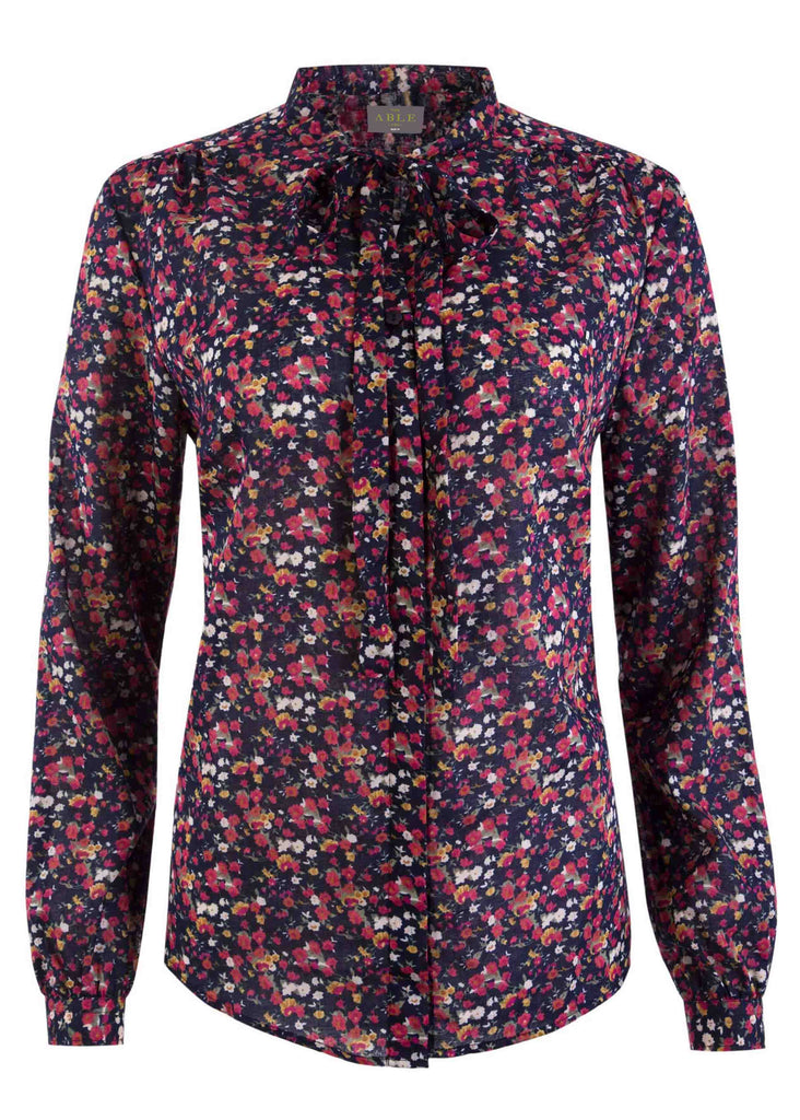 Felicity Floral Print Pure Cotton Long Sleeve Shirt - Navy Floral