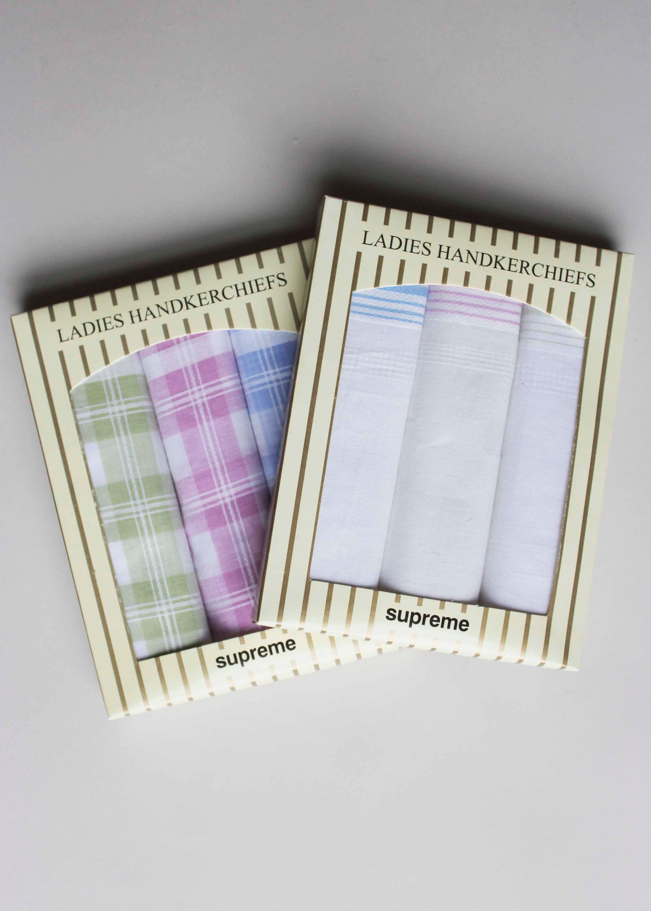 3 Pack Helen Ladies Pure Cotton Embroidered Handkerchiefs Gift Box group - The Able Label