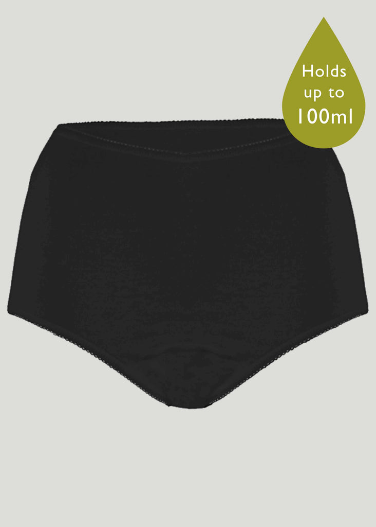 Mid Absorbent Daywear Washable Full Brief Knickers Black - The Able Label