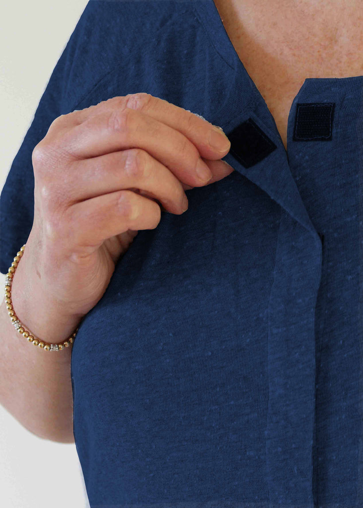 Tabatha Navy Cotton Short Sleeve Velcro Tee - The Able Label