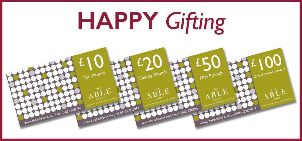 The able label gift vouchers, £10, £20, £50, £100