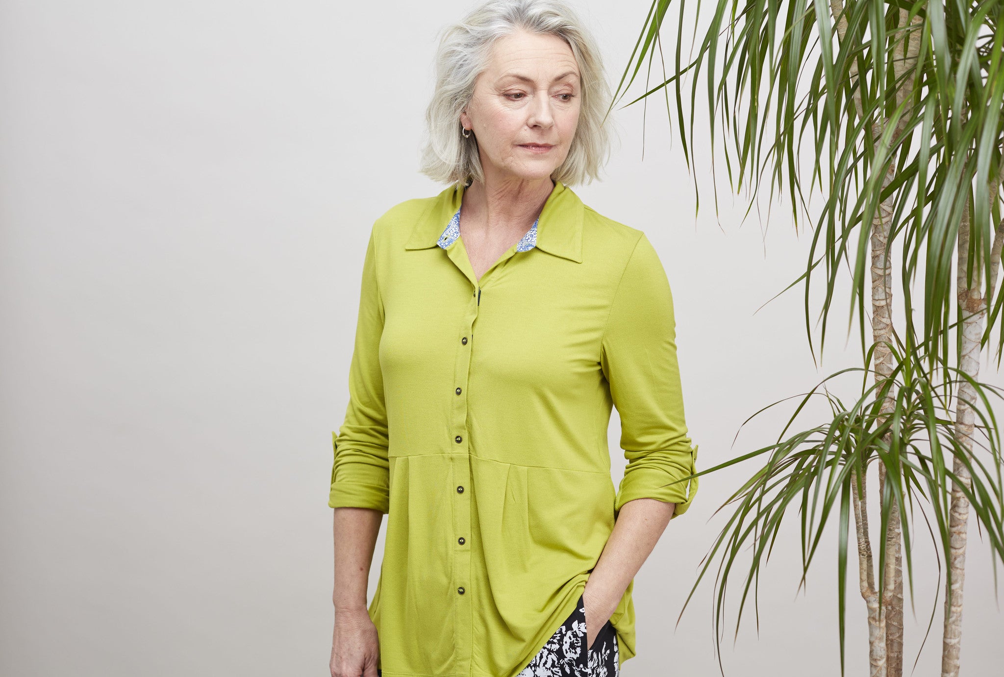 Imogen velcro fastening shirt in golden lime colour