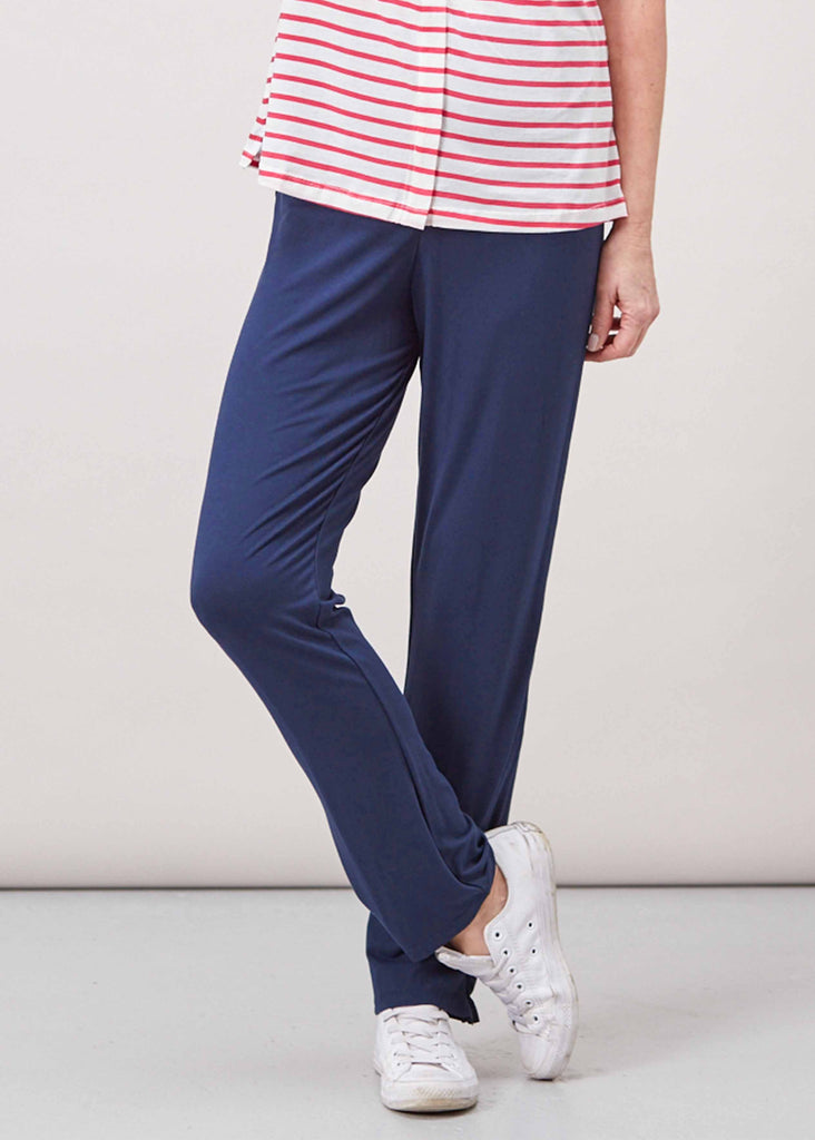 Plus size pull on jersey stretch trousers in navy with no fastenings