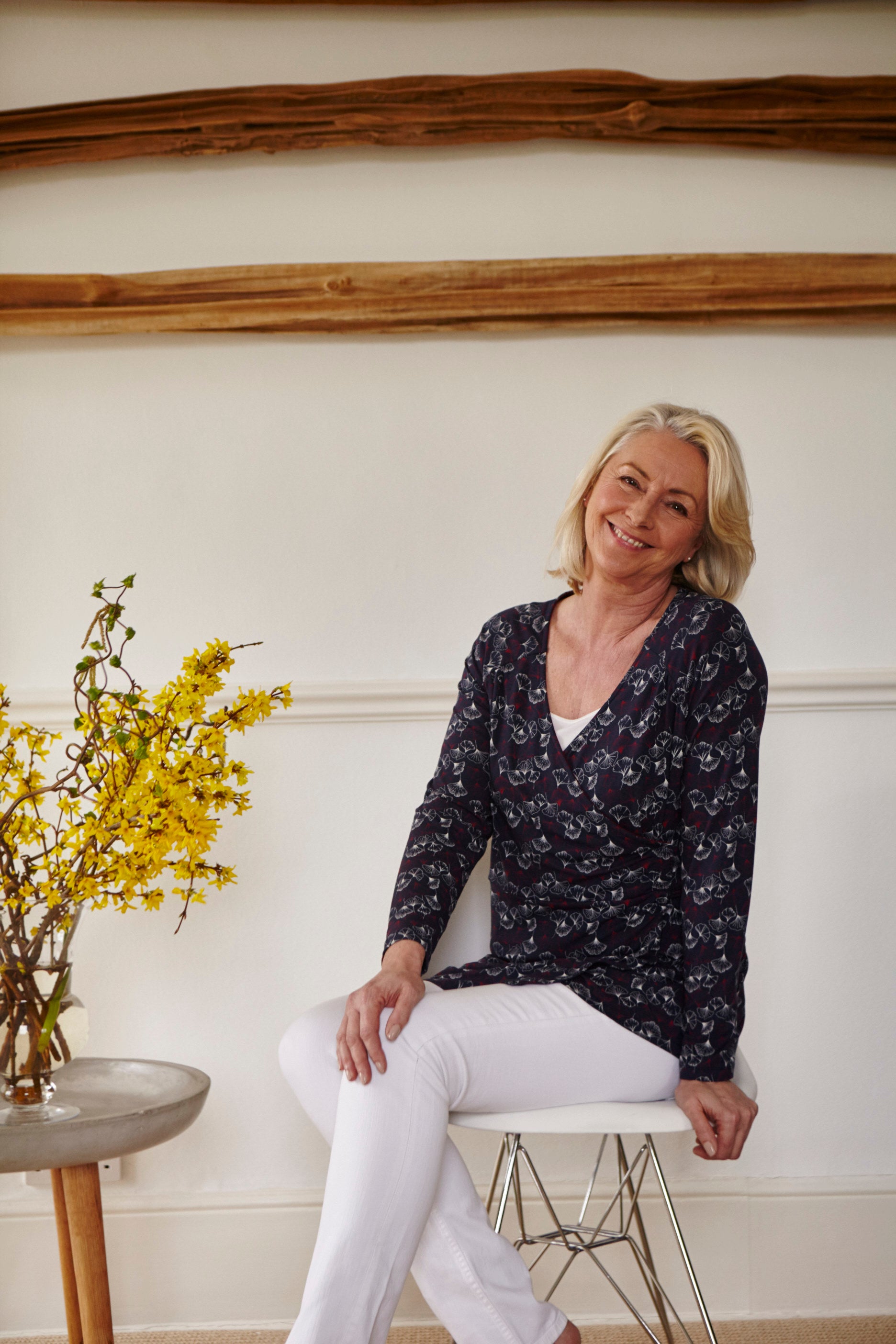 Plus Size Women's Wrap Top with all over gingko print