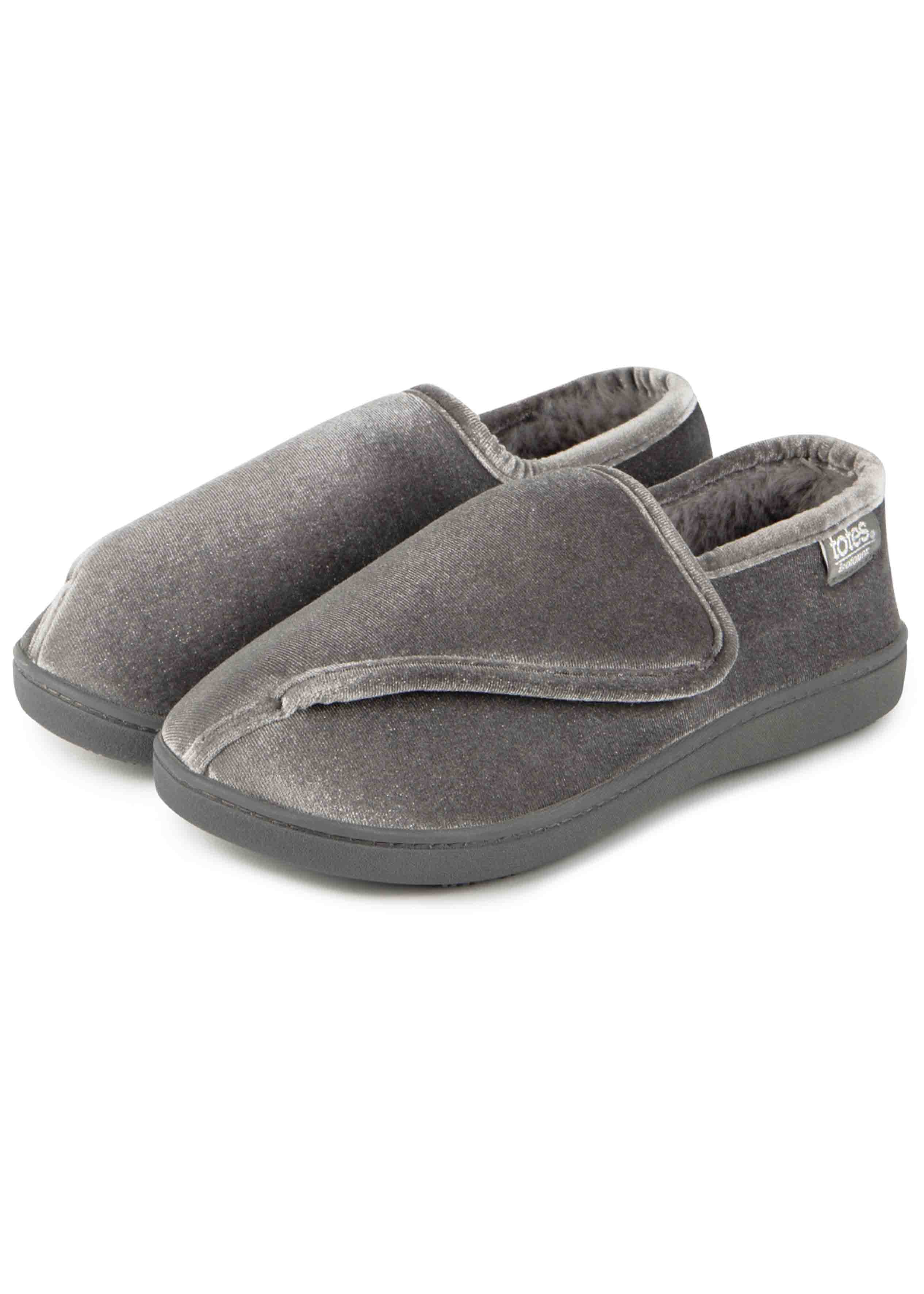 Totes Isotoner Velour Closed Back Touch Fasten Slipper Full