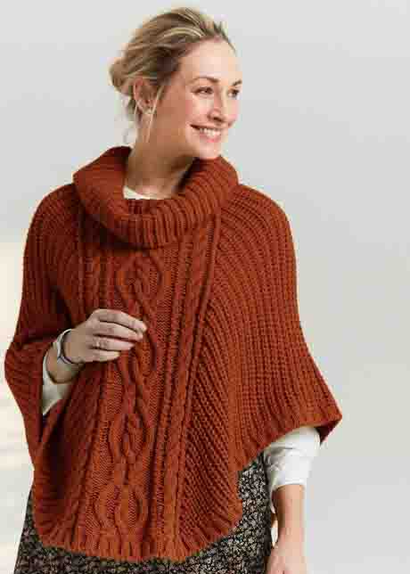 Blanche Cable Knit Poncho | Roll Neck | Burnt Orange | The Able Label