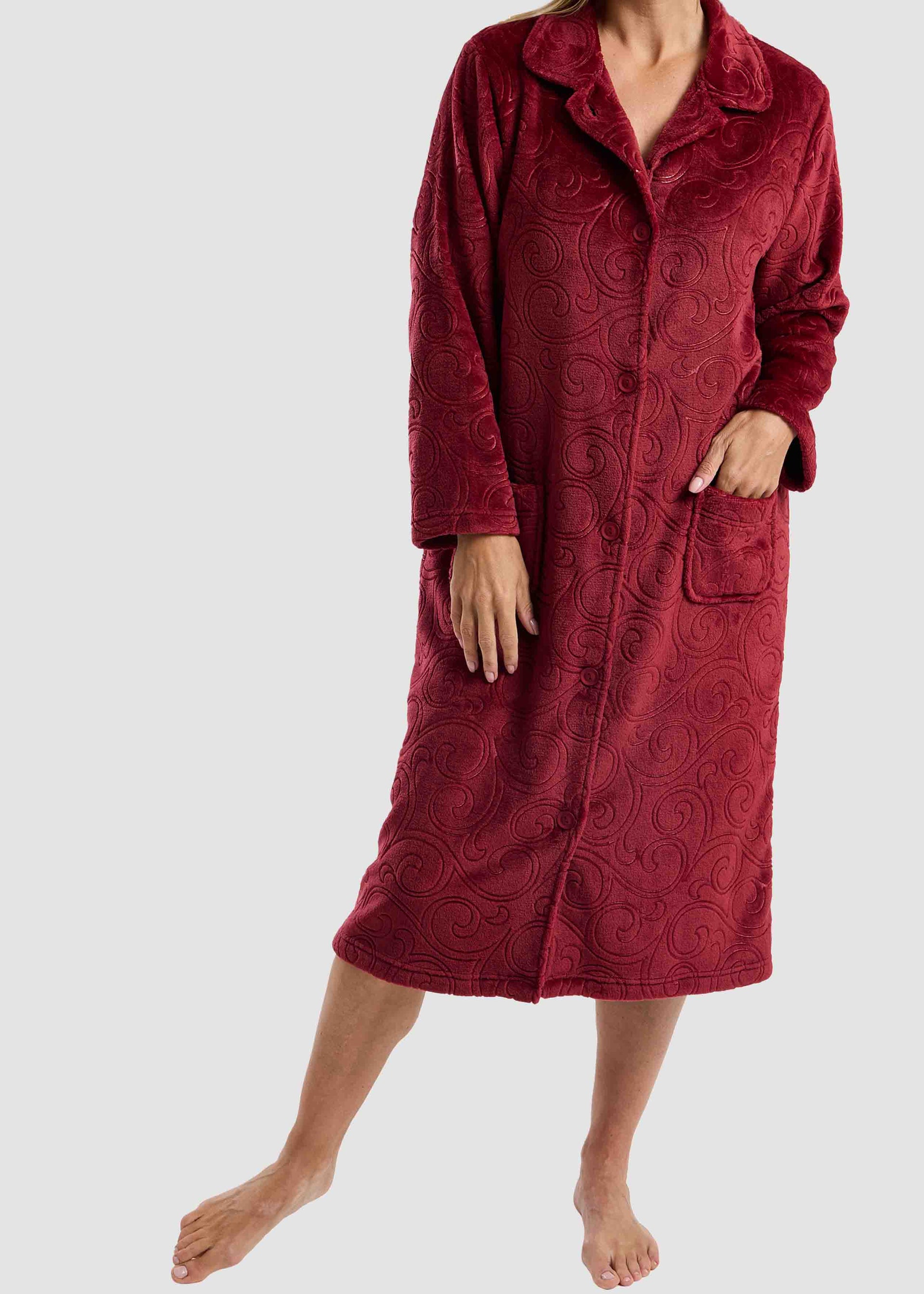 floor length fleece dressing gown Emilia Luxury VELCRO Brand Fastening | Dressing Gown | Coral Fashion 1930s House Dress cozy evenings and for Most Size:16 years