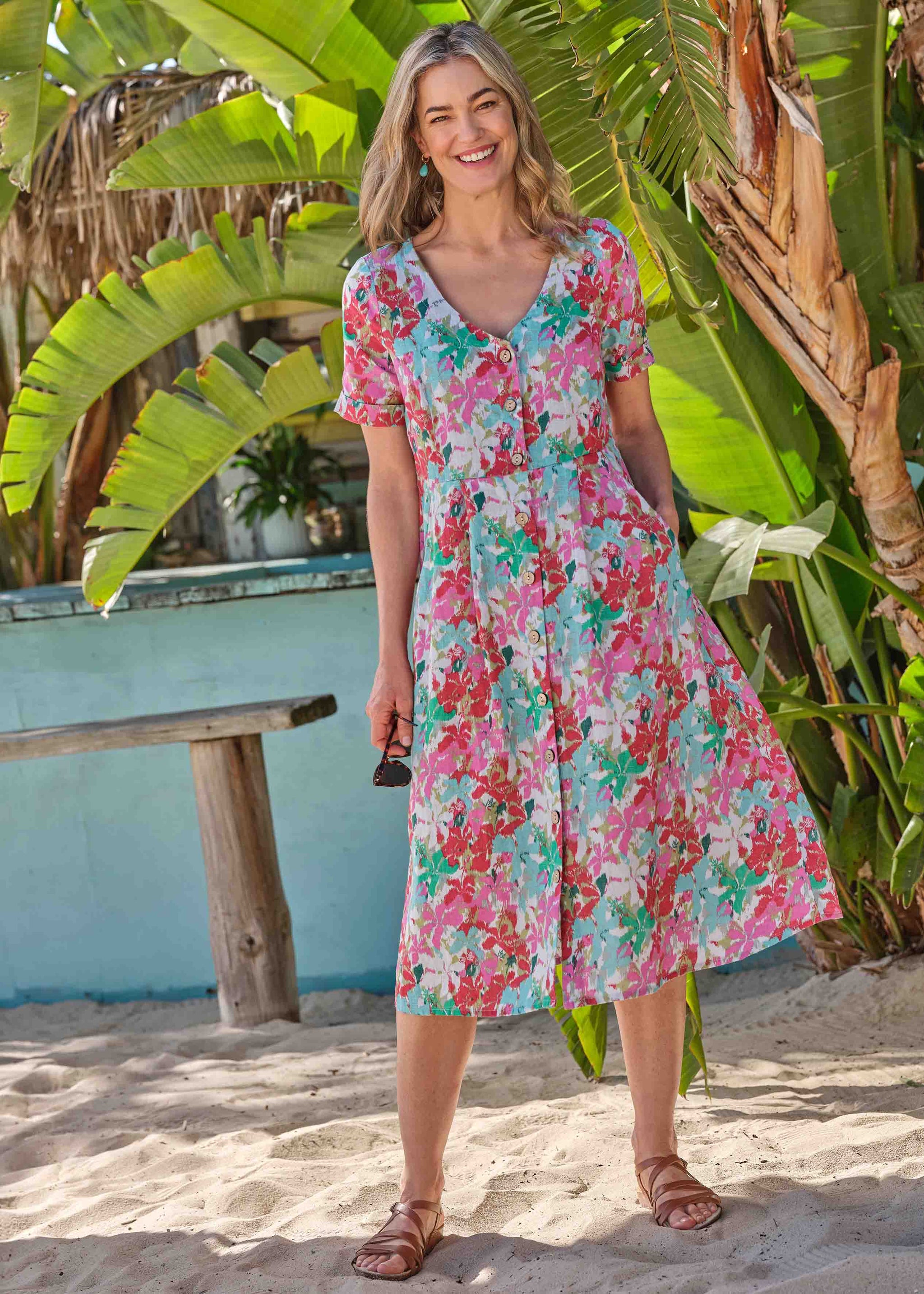 Lyra Linen Dress | VELCRO® Brand Fastening | Womens Midi Dress