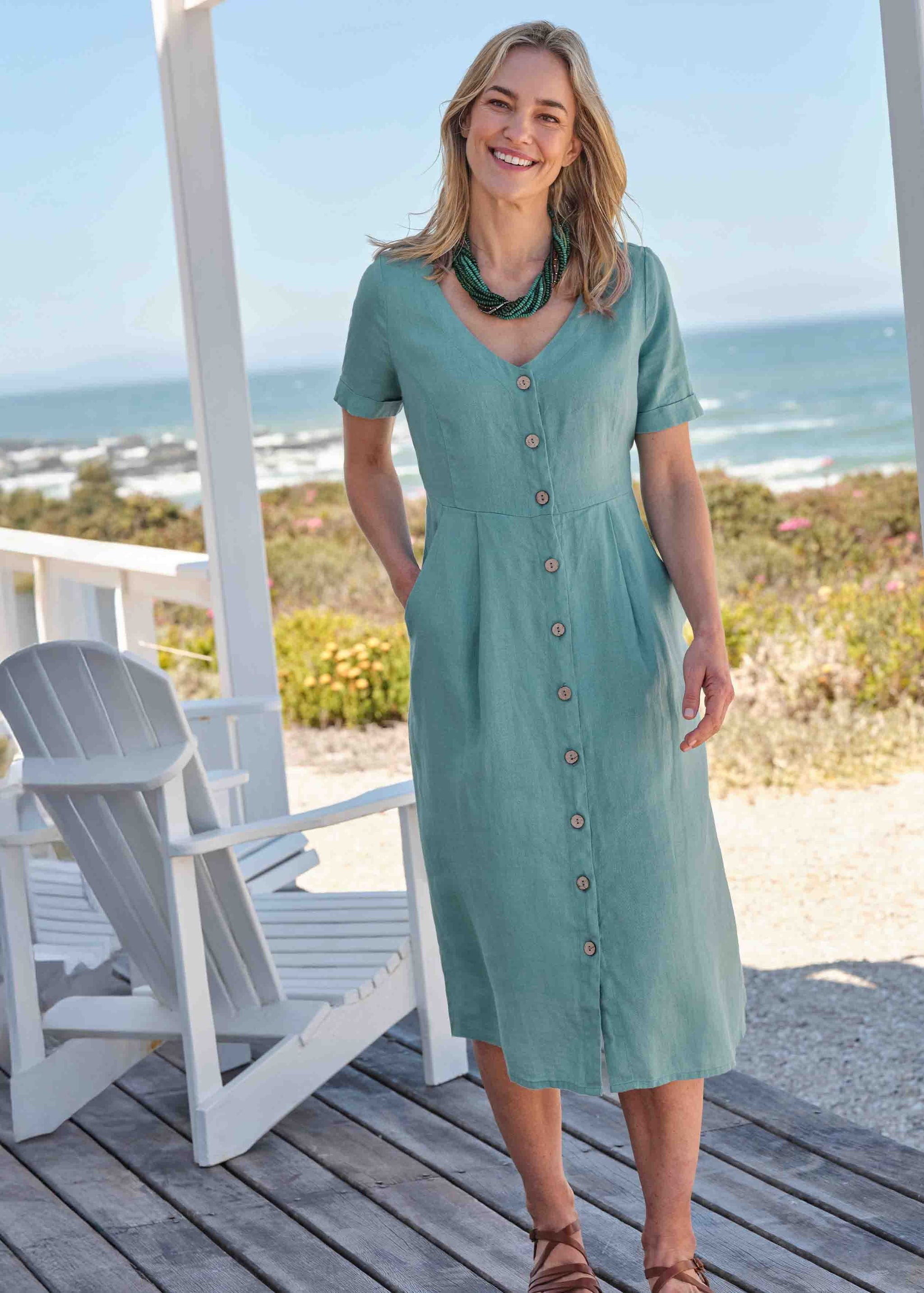 Lyra Linen Dress | VELCRO® Brand Fastening | Womens Midi Dress