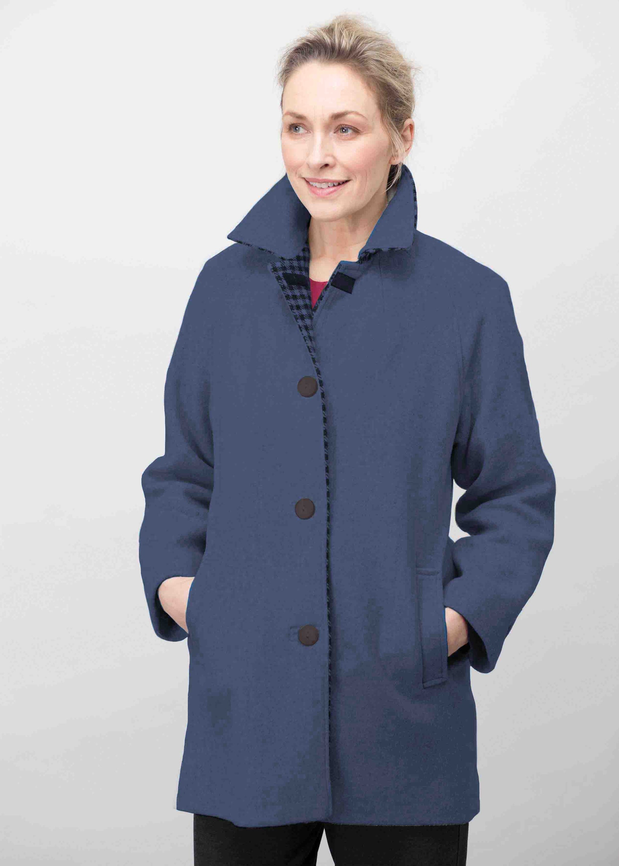 Marilyn Wool Blend Coat In Airforce Blue VELCRO® Brand Fastening