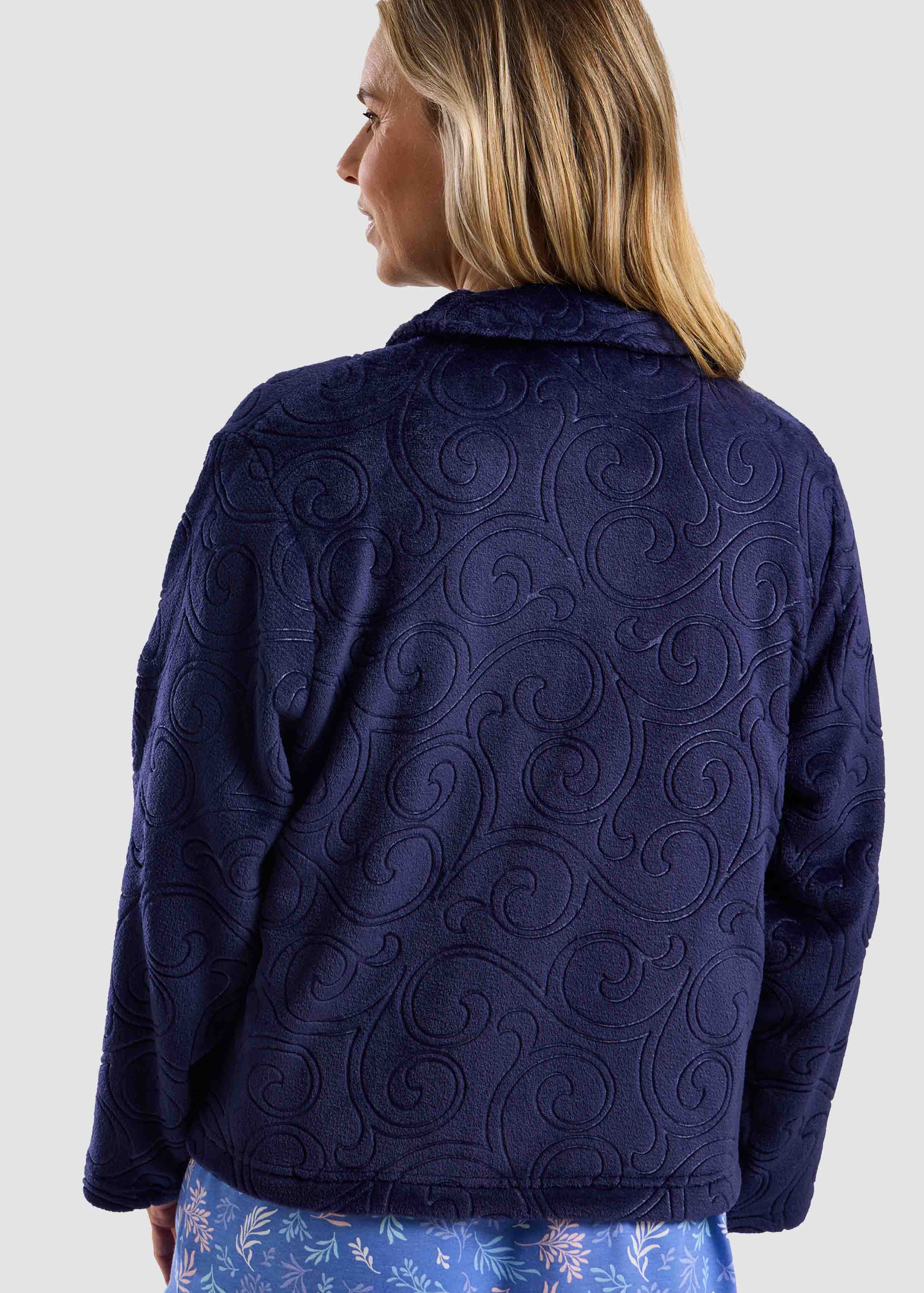 Mia Luxury Fleece Indoor VELCRO® Brand Fastening Jacket Deep Indigo Mia Luxury Fleece Indoor VELCRO® Brand Fastening Jacket Deep Indigo