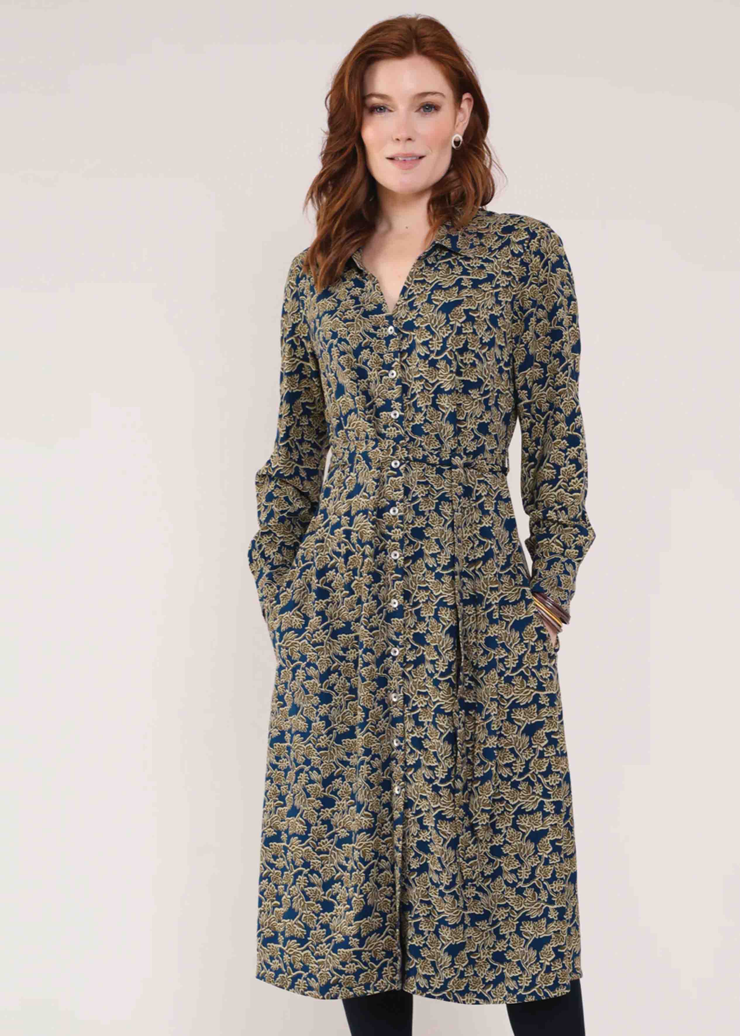 mila midi dress khaki Mila Long Sleeve Woven VELCRO® Brand Fastening | Shirt Dress | Khaki