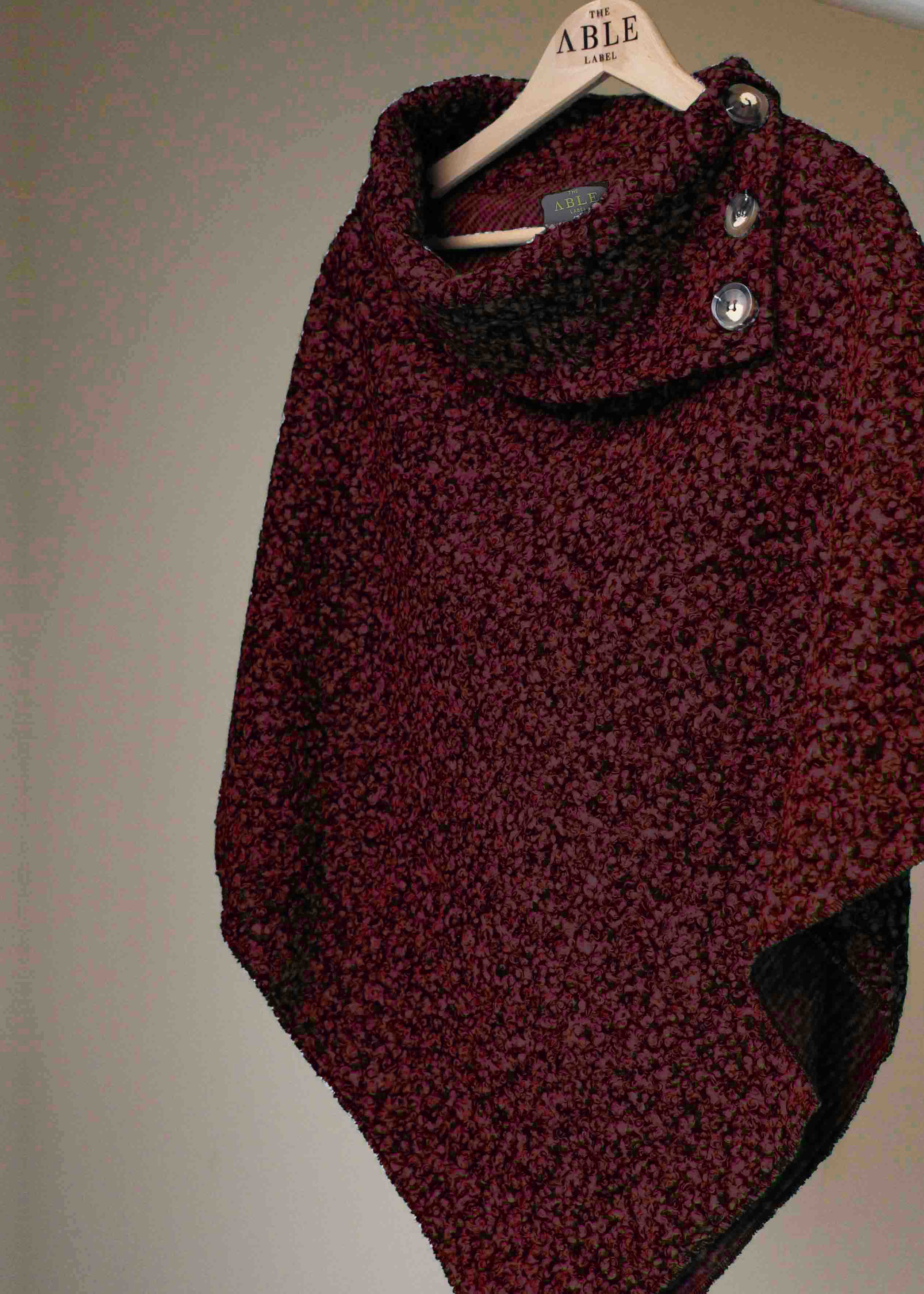 Suki Wool Pull On Poncho Knitwear Wheelchair Burgundy The