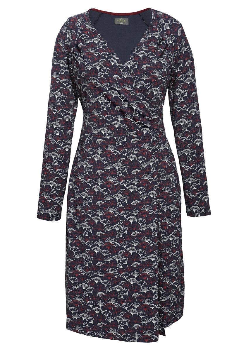 Su Jersey Wrap Dress - Gingko Print Navy