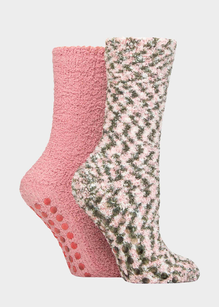 2 Pack Avery Super Stretch Cosy Non-Slip Slippery Socks rose colour - The Able Label