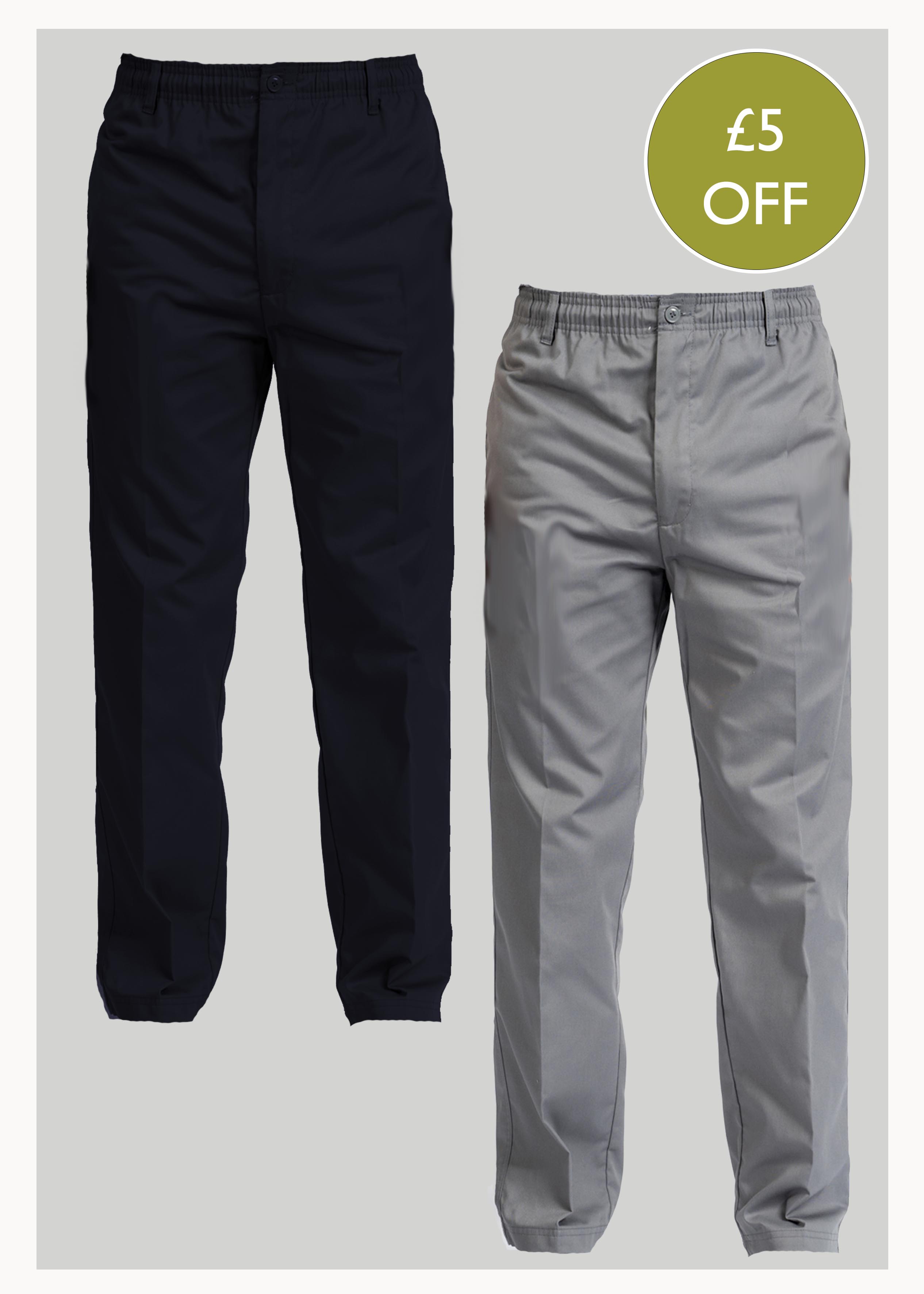 2 Pack Men's Elastic Waist Pull-On Trousers Bundle - Navy/Grey