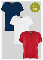 3 Pack Cotton Jersey Short Sleeve Front Opening Velcro Tees - White/Navy/Hibiscus - The Able Label