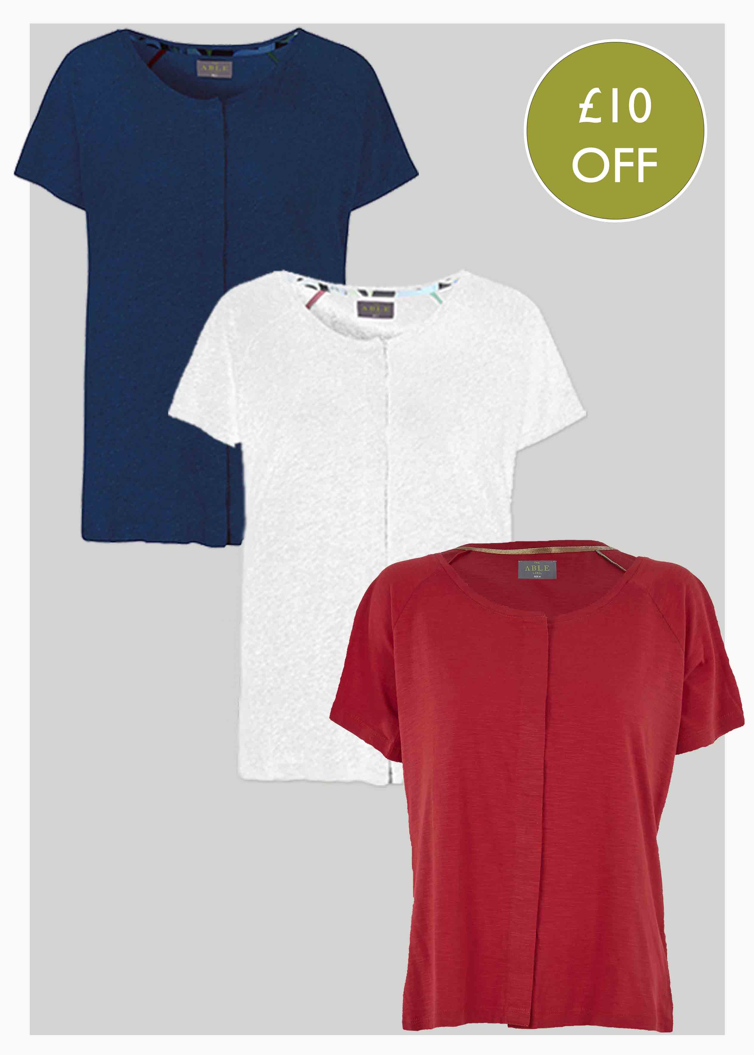 3 Pack Cotton Jersey Short Sleeve Front Opening Velcro Tees - White/Navy/Hibiscus - The Able Label