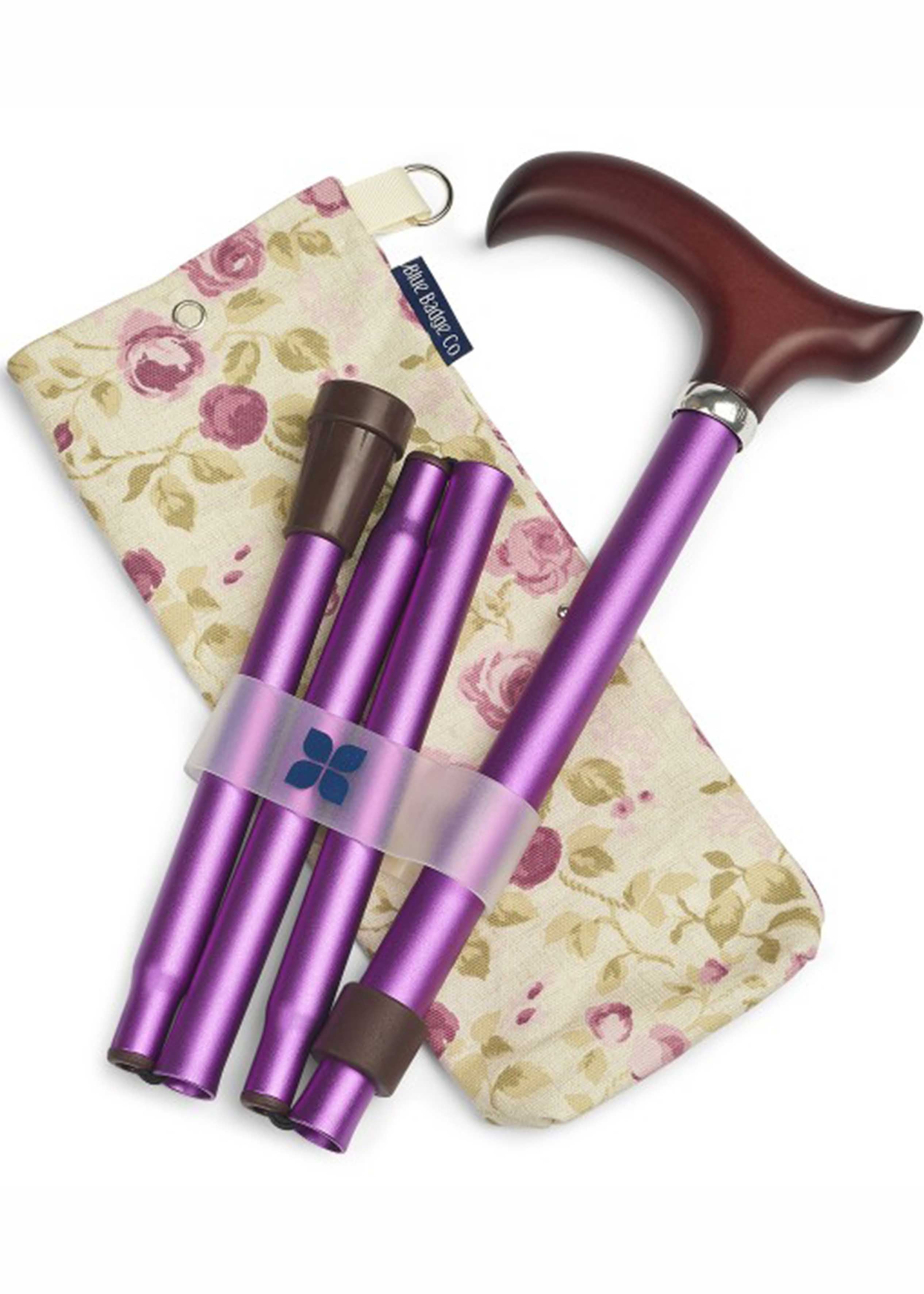 Adjustable Folding Mulberry coloured Walking Stick Gift Set - The Able Label