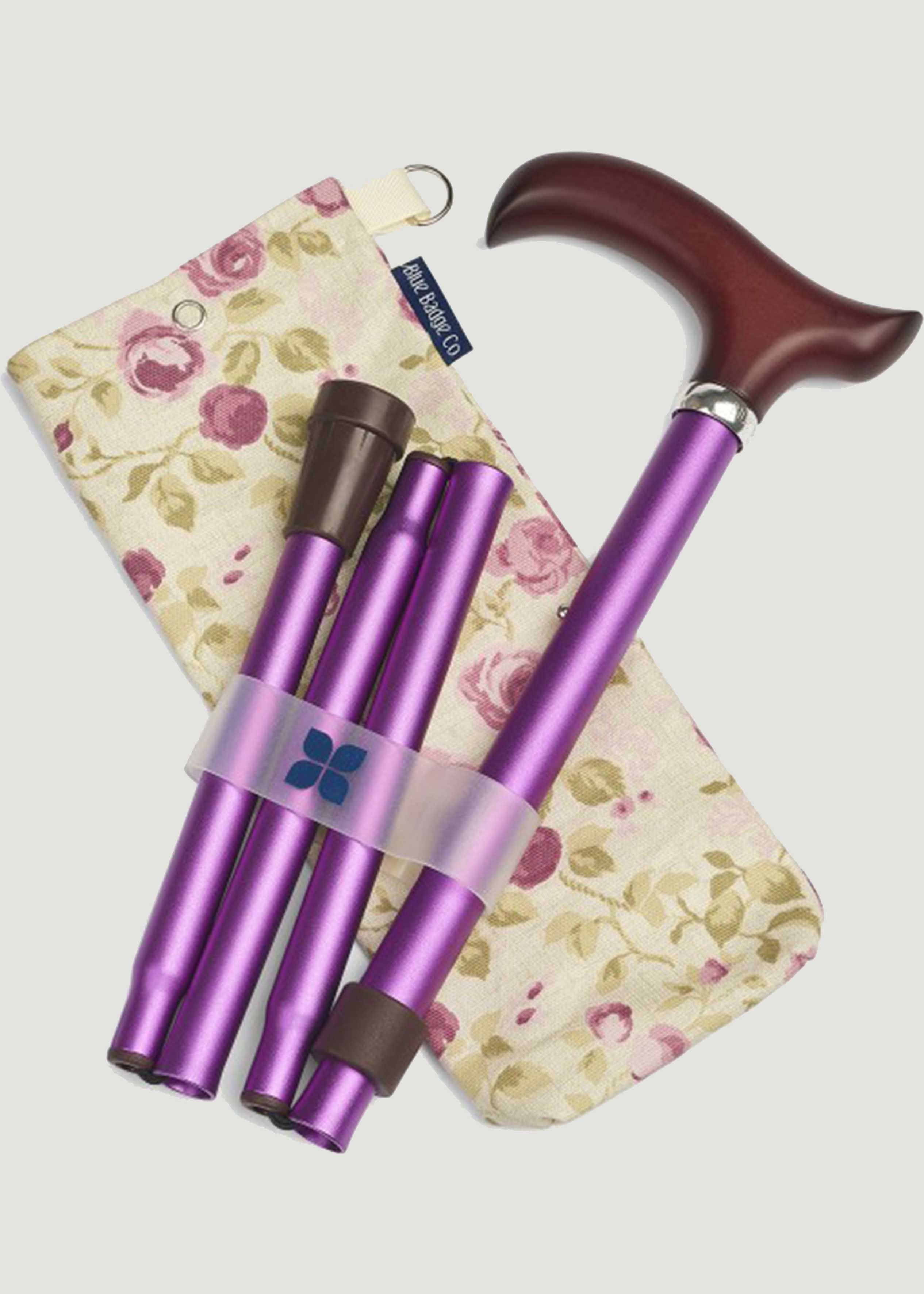 Adjustable Folding Mulberry coloured Walking Stick Gift Set - The Able Label