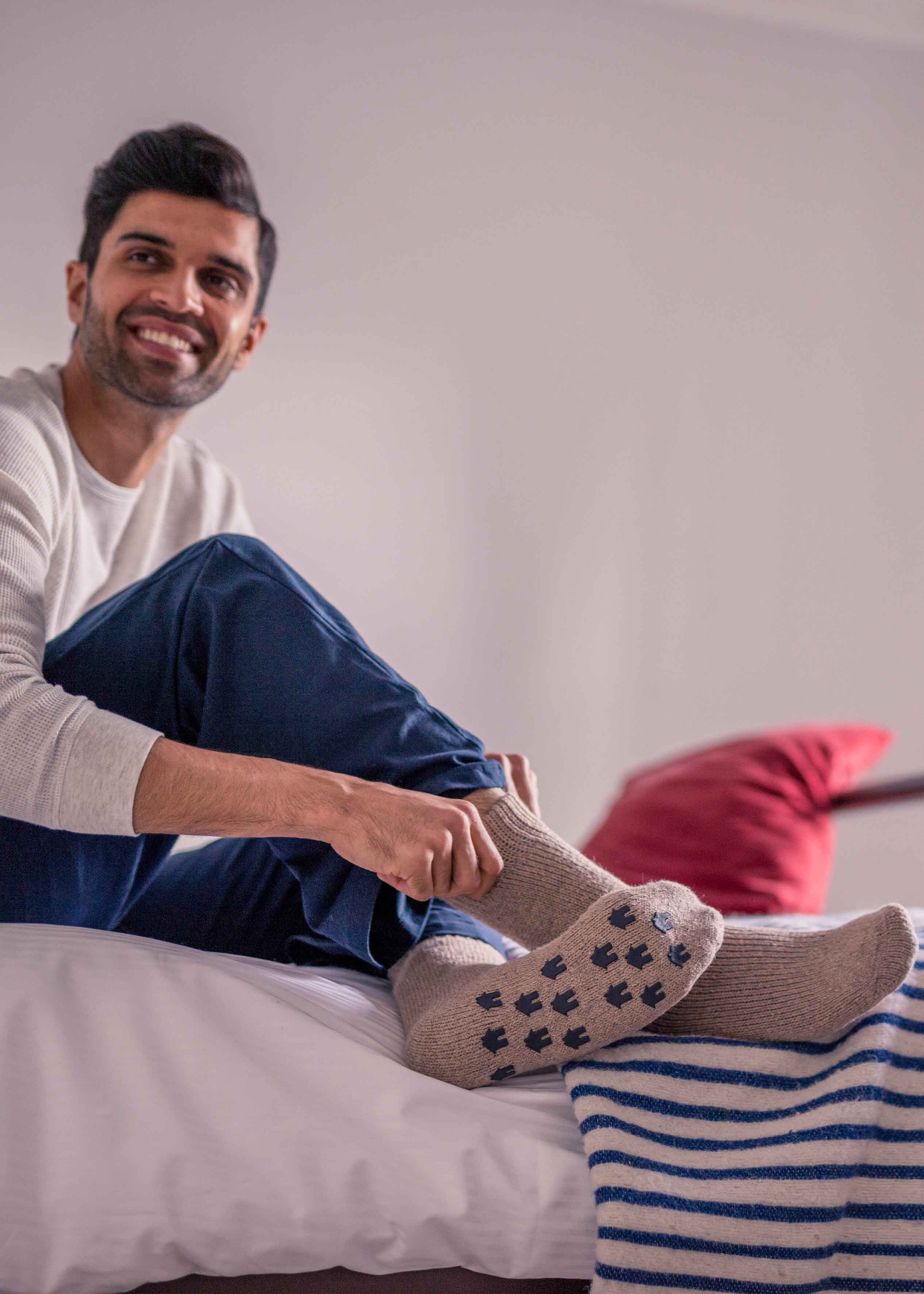 Alan NonSlip Slipper Socks Oatmeal Grip Sole Mens Socks The