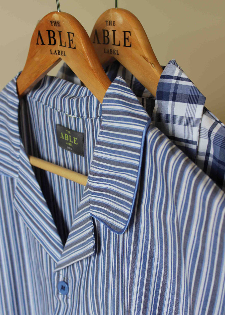 Andrew Nightshirt Blue Stripe Check - The Able Label