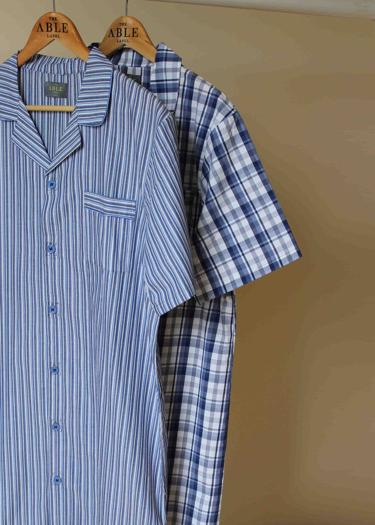 Andrew Nightshirt Blue Stripe Check - The Able Label