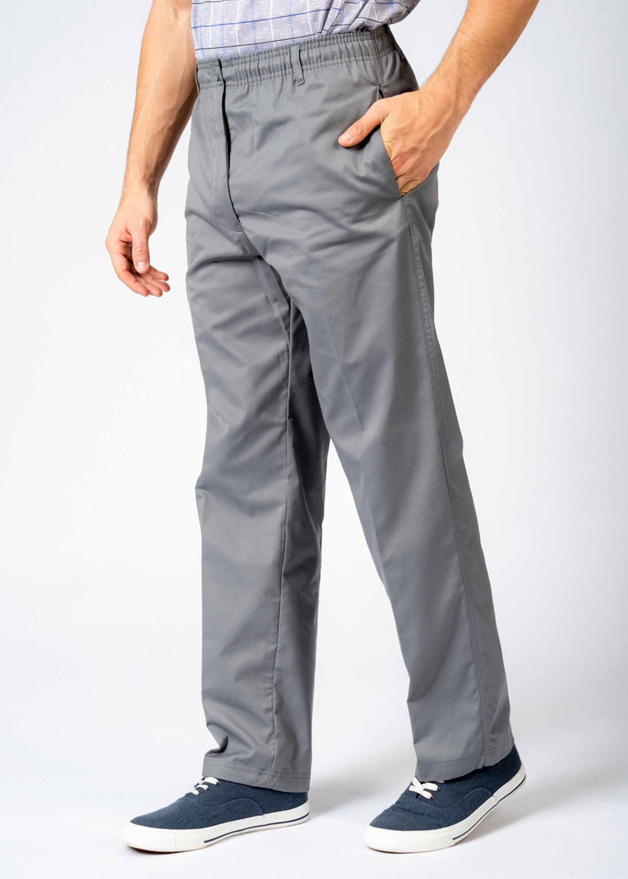 Pack Men's Elastic Waist Pull-On Trousers Navy Grey Pull