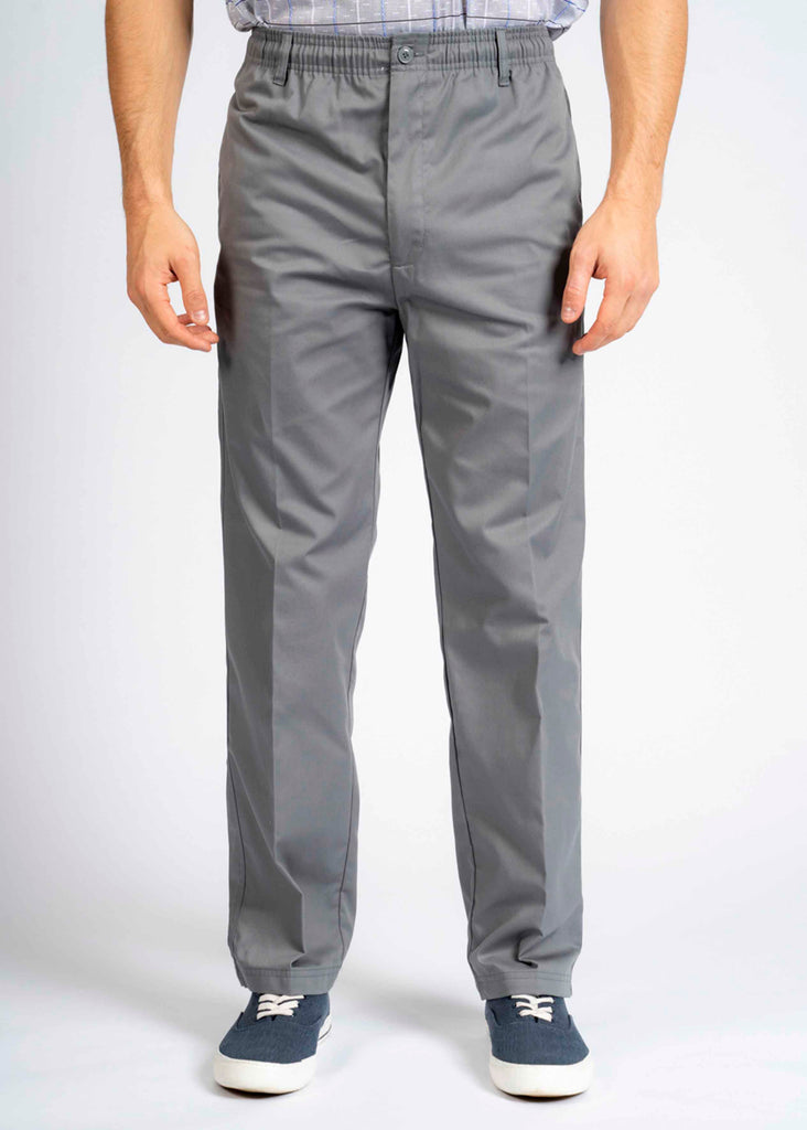 Aubrey Straight Fit Elastic Waist Pull-On Grey Trousers - Front view - The Able Label