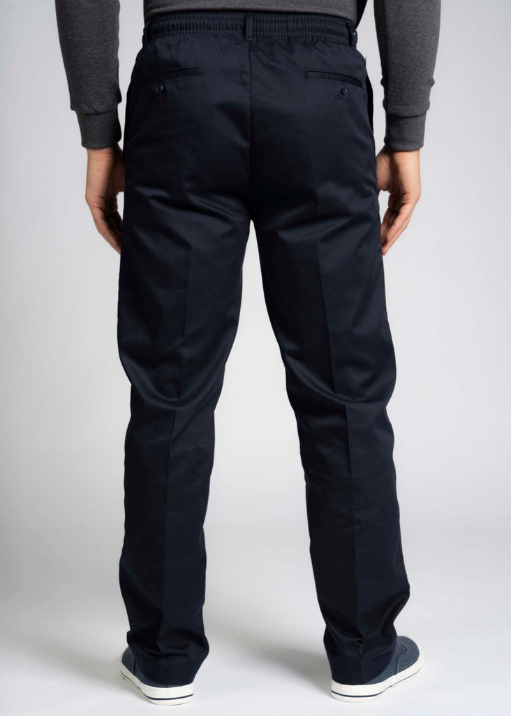 Aubrey Straight Fit Elastic Waist Pull-On Navy Trousers - Back view - The Able Label