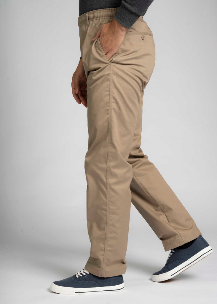 Aubrey Sand Pull On Straight Fit Elastic Waist Trouser - Side view - The Able Label