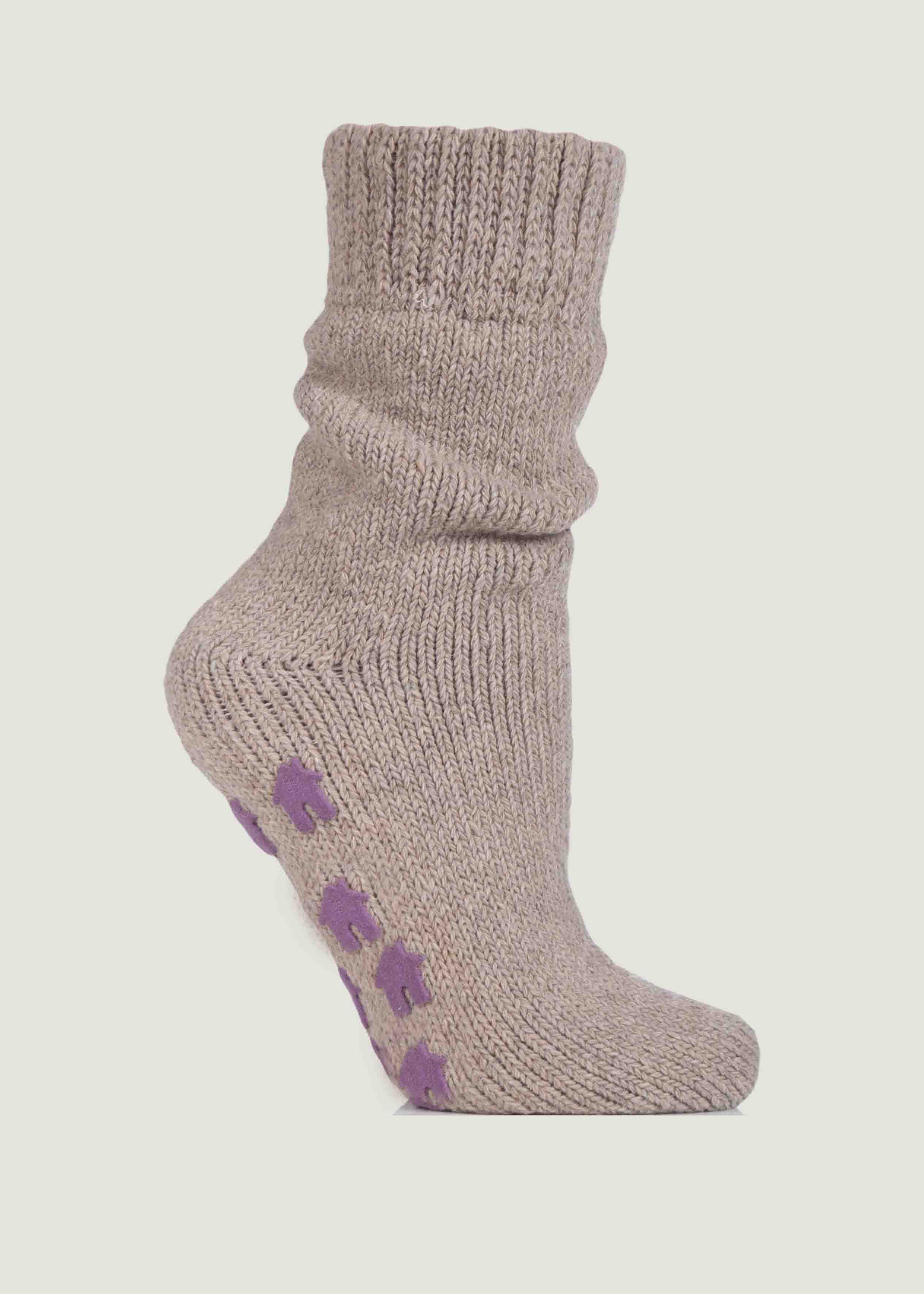 Ava Non-Slip Slipper Socks, Oatmeasl, Grip Sole, Bed Socks, Womens Socks