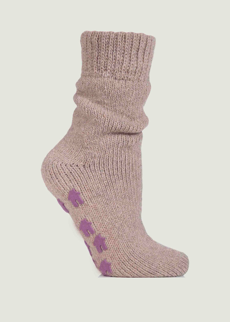 Ava Non-Slip Bed Socks Oatmeal - Side view - The Able Label