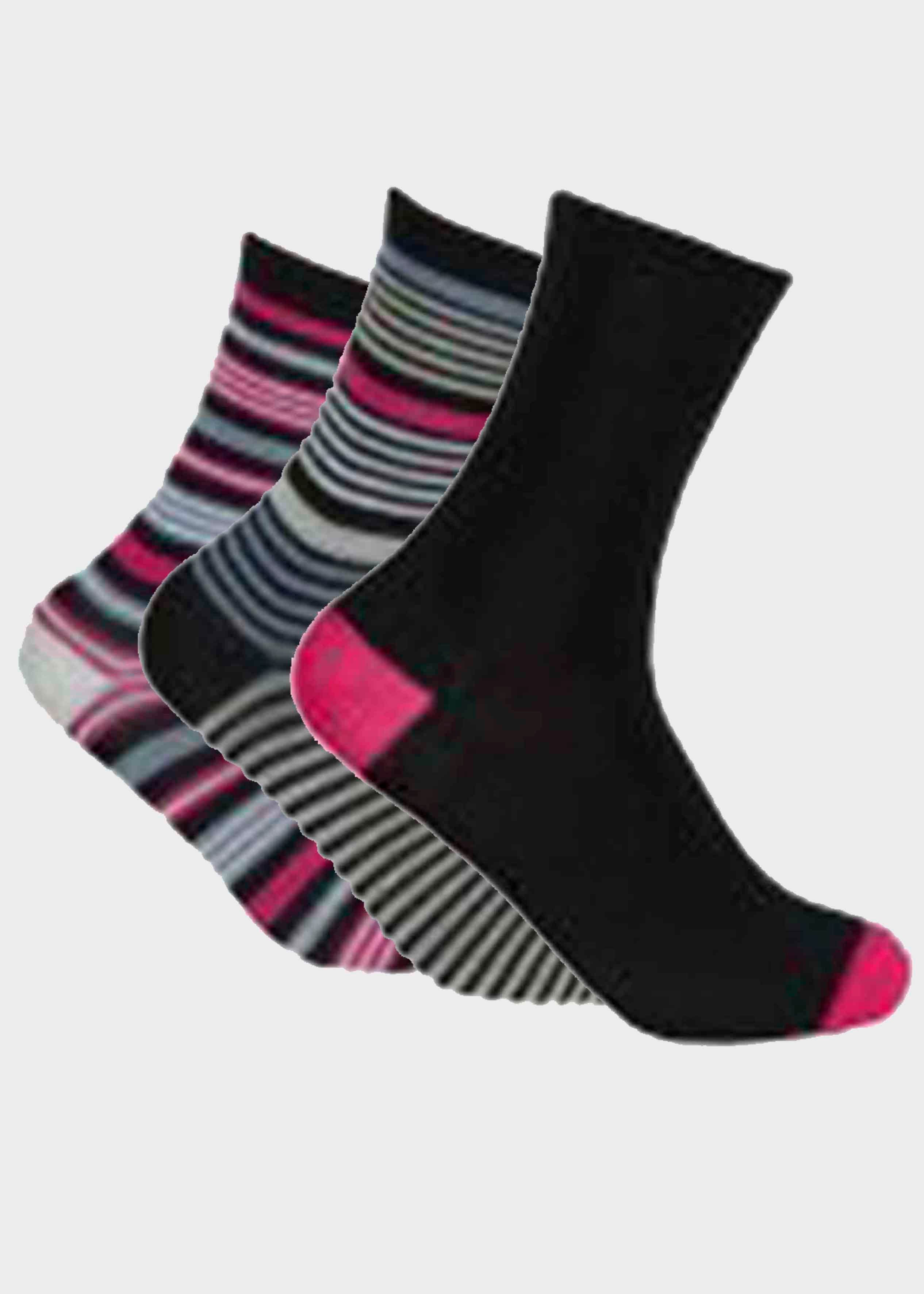 Bamboo Ladies Gentle Grip Socks, 3 Pair Pack, Pattern