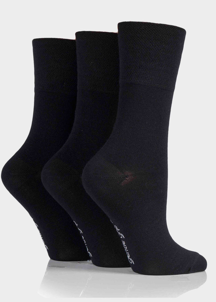 Bamboo Ladies Gentle Grip Black Socks 3 Pair Pack  - The Able Label